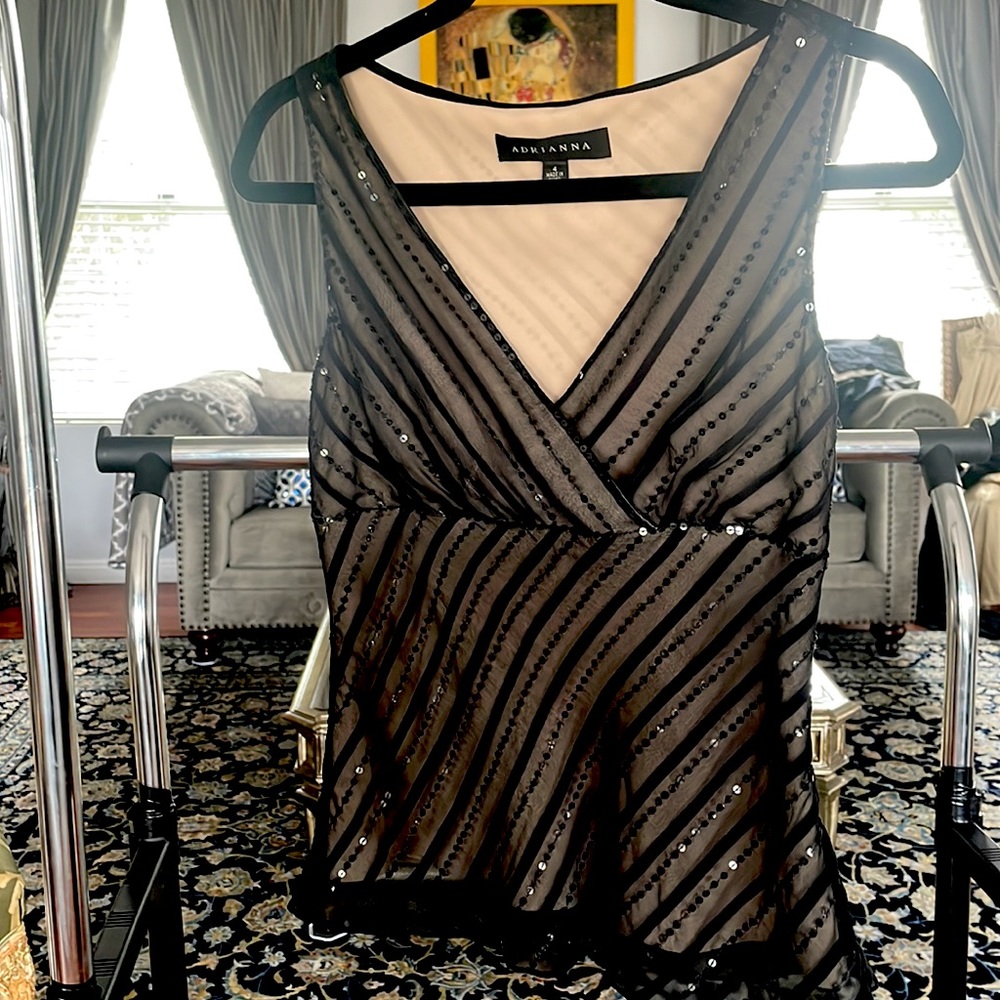 Adrianna silk sequins black top size 4